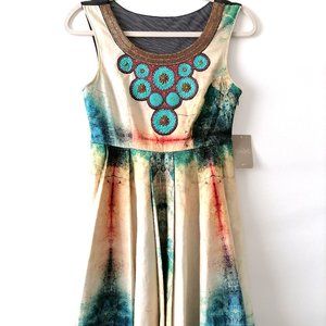 Anthropologie Bhanuni By Jyoti Turquois Embroidery Beaded A-Line Dress Sz 0